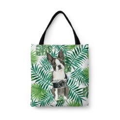 travel dogs tote boston terrier leaves front view White