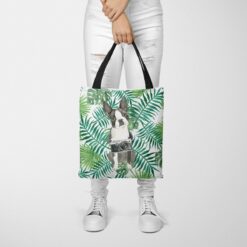 travel dogs tote boston terrier leaves tote woman trowsers front view