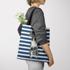 travel dogs tote boston terrier nautical stripes tote woman jumper view