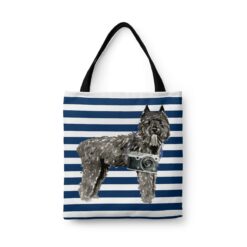 travel dogs tote bouvier des flandres nautical stripes front view White