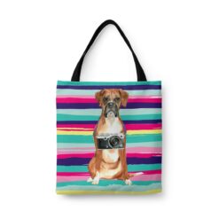 Boxer Travel Style Tote Bag 44 travel dogs tote boxer beach front view White