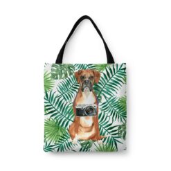 Boxer Travel Style Tote Bag 46 travel dogs tote boxer leaves front view White