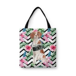 Brittany Travel Style Tote Bag 45 travel dogs tote brittany geometric tropical front view White