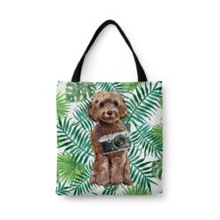 Brown Cockapoo Travel Style Tote Bag 46 travel dogs tote brown cockapoo leaves front view White