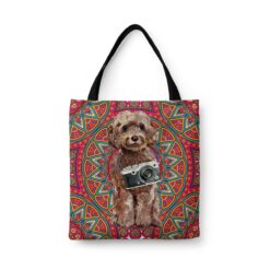 Brown Cockapoo Travel Style Tote Bag 47 travel dogs tote brown cockapoo mandala front view White