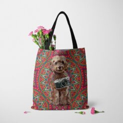 Brown Cockapoo Travel Style Tote Bag 50 travel dogs tote brown cockapoo mandala tote standing carnations