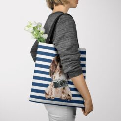 Brown Cocker Spaniel Travel Style Tote Bag 51 travel dogs tote brown cocker spaniel nautical stripes tote woman jumper view