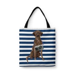 Brown Labrador retriever Travel Style Tote Bag 41 travel dogs tote brown labrador retriever nautical stripes front view White