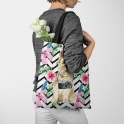 Cairn Terrier Travel Style Tote Bag 53 travel dogs tote cairn terrier geometric tropical tote woman jumper walking view