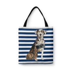 Catahoula Leopard Dog Travel Style Tote Bag 41 travel dogs tote catahoula leopard dog nautical stripes front view White