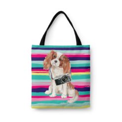 Cavalier King Charles Spaniel Travel Style Tote Bag 44 travel dogs tote cavalier king charles spaniel beach front view White