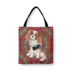 Cavalier King Charles Spaniel Travel Style Tote Bag 47 travel dogs tote cavalier king charles spaniel mandala front view White