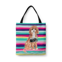 travel dogs tote cavapoo beach front view White