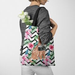travel dogs tote cavapoo geometric tropical tote woman jumper walking view