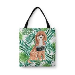 travel dogs tote cavapoo leaves front view White