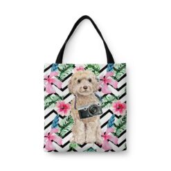 travel dogs tote champagne cockapoo geometric tropical front view White