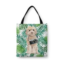 travel dogs tote champagne cockapoo leaves front view White