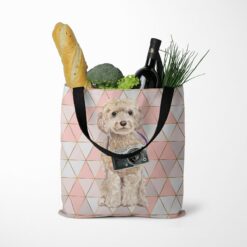 travel dogs tote champagne cockapoo luxe tote standing food