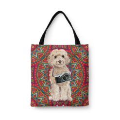 travel dogs tote champagne cockapoo mandala front view White