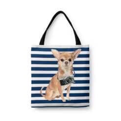 travel dogs tote chihuahua nautical stripes front view White
