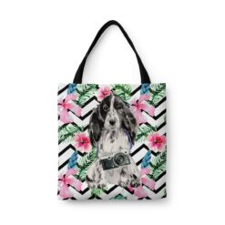 Cocker Spaniel Travel Style Tote Bag 45 travel dogs tote cocker spaniel geometric tropical front view White