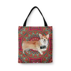 Corgi Travel Style Tote Bag 47 travel dogs tote corgi mandala front view White