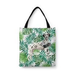 travel dogs tote dalmatian leaves front view White