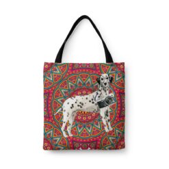 travel dogs tote dalmatian mandala front view White