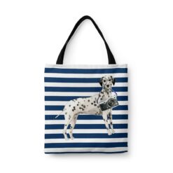 travel dogs tote dalmatian nautical stripes front view White