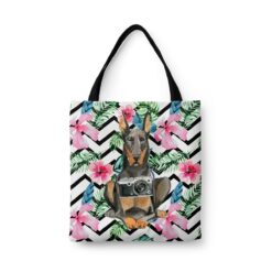 Doberman Travel Style Tote Bag 45 travel dogs tote doberman geometric tropical front view White