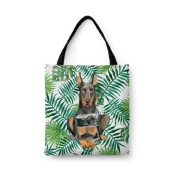 Doberman Travel Style Tote Bag 46 travel dogs tote doberman leaves front view White