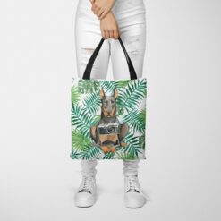 Doberman Travel Style Tote Bag 48 travel dogs tote doberman leaves tote woman trowsers front view