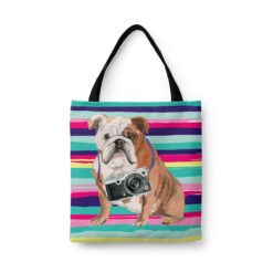English Bulldog Travel Style Tote Bag 44 travel dogs tote english bulldog beach front view White