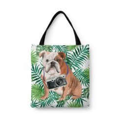 English Bulldog Travel Style Tote Bag 46 travel dogs tote english bulldog leaves front view White