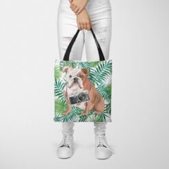 English Bulldog Travel Style Tote Bag 48 travel dogs tote english bulldog leaves tote woman trowsers front view
