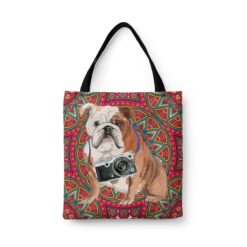 English Bulldog Travel Style Tote Bag 47 travel dogs tote english bulldog mandala front view White