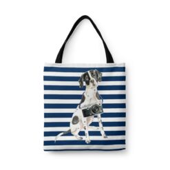 travel dogs tote english pointer nautical stripes front view White