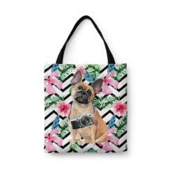 French Bulldog Travel Style Tote Bag 45 travel dogs tote french bulldog geometric tropical front view White