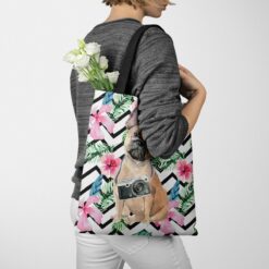 French Bulldog Travel Style Tote Bag 53 travel dogs tote french bulldog geometric tropical tote woman jumper walking view