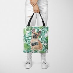 French Bulldog Travel Style Tote Bag 48 travel dogs tote french bulldog leaves tote woman trowsers front view