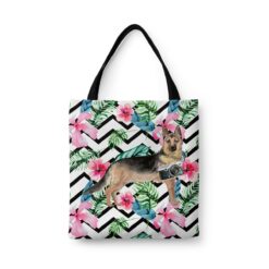German Shepherd Travel Style Tote Bag 45 travel dogs tote german shepherd geometric tropical front view White