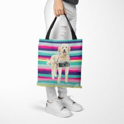 travel dogs tote golden doodle beach tote woman trowsers walking view