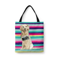 Golden Retriever Travel Style Tote Bag 44 travel dogs tote golden retriever beach front view White