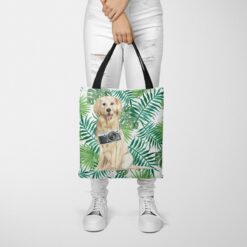 Golden Retriever Travel Style Tote Bag 48 travel dogs tote golden retriever leaves tote woman trowsers front view