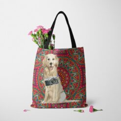 Golden Retriever Travel Style Tote Bag 50 travel dogs tote golden retriever mandala tote standing carnations