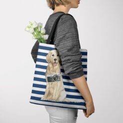 Golden Retriever Travel Style Tote Bag 51 travel dogs tote golden retriever nautical stripes tote woman jumper view