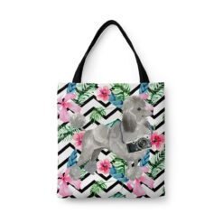 travel dogs tote grey poodle geometric tropical front view White