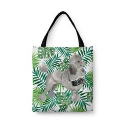 travel dogs tote grey poodle leaves front view White