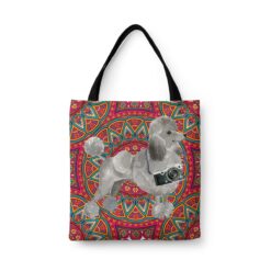 travel dogs tote grey poodle mandala front view White