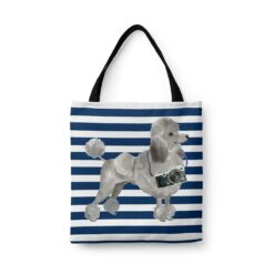 travel dogs tote grey poodle nautical stripes front view White